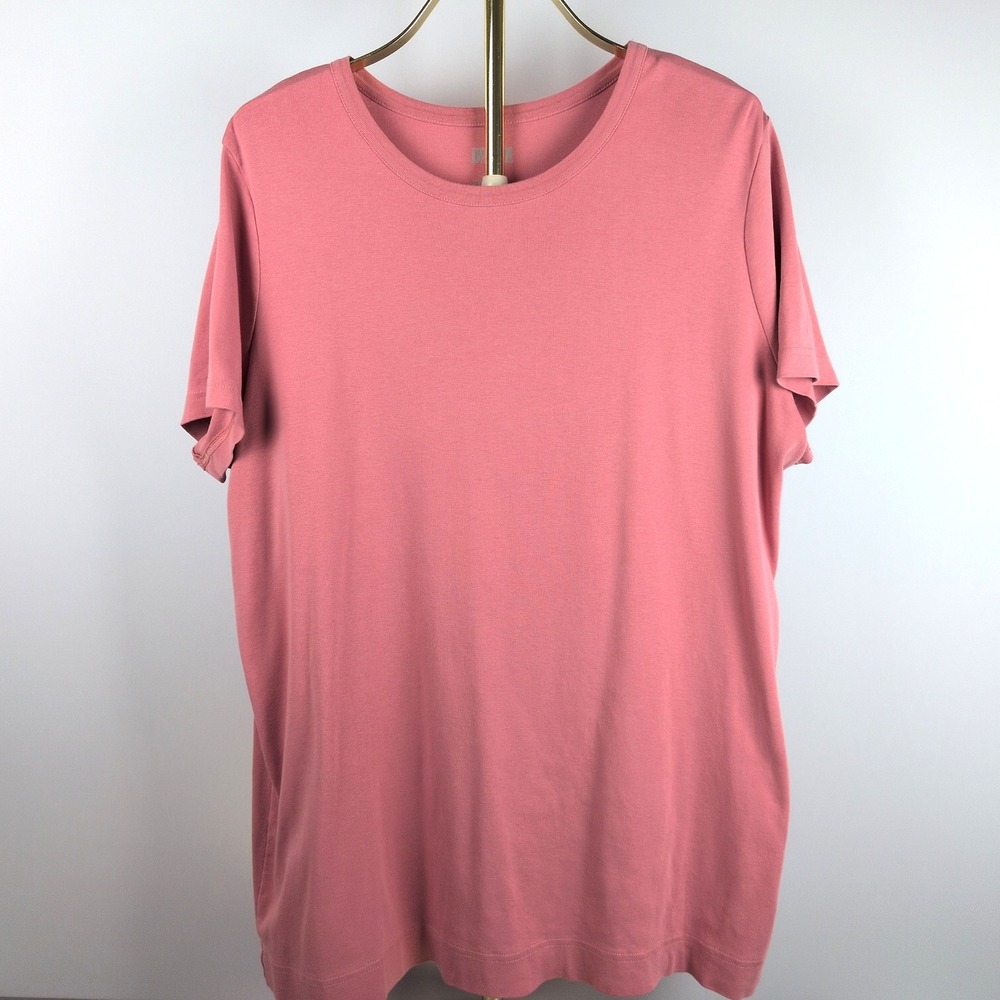 Duluth Trading Co Women 1X T-Shirt Pink Rose 100% Cotton Short Sleeve Crew Neck